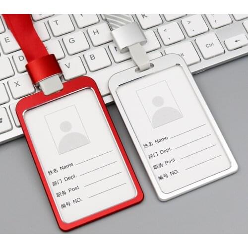Work Card Holders With Rope Aluminium Alloy Business Card Holder Employee Name ID Card Cover Metal Identity Certificate Badge