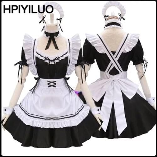 Black Cute Waiter Costumes Maid Dress Girls Woman Amine Cosplay Costume Waitress Maid Party Stage Halloween Costumes