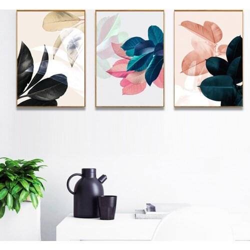 Modern Abstract Pink Flower Green Plants Poster Print Canvas Painting Pictures Home Wall Art Decoration Canvas Painting Poster