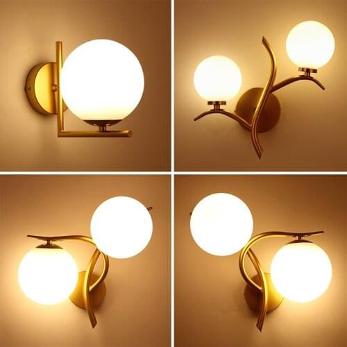 Modern Nordic Wall Lamp Round Glass Ball Mounted Light LED Indoor Lighting for Restaurant Living Room Bedroom Corridor