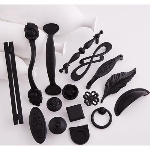 Vintage personality Handle cabinet cupboard door knobs black Handles for furniture kitchen interior doors