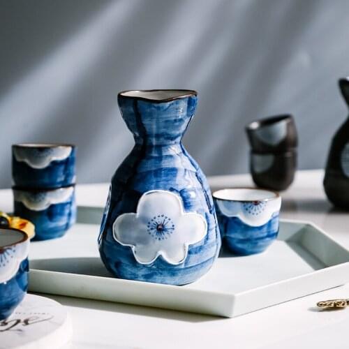 Japanese sake set ceramic white wine pot cup distributor household painted antique Chinese rice wine wineware
