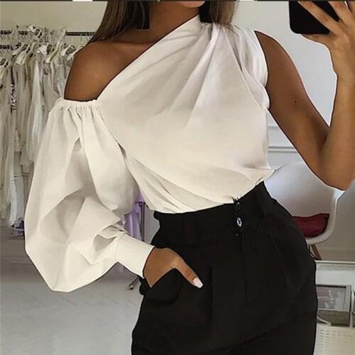 2021 Women Fashion Long Sleeve Shirts Solid Cold Shoulder Blouses Casual Loose Tops Ladies Elegant Work Blusas