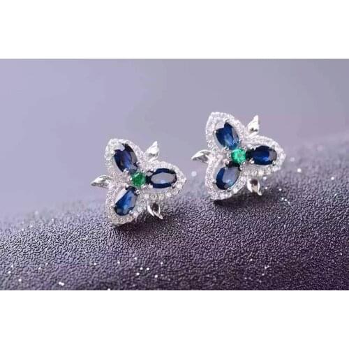 Natural sapphire stone earrings 925 silver Natural gemstone earring for women personality Clover Earrings for party