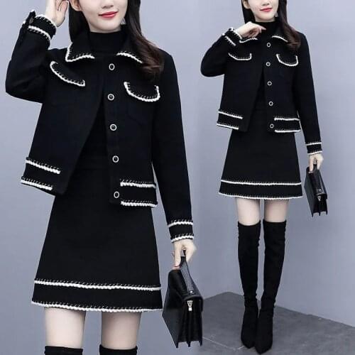 Woolen Tops And Skirt set Women Plus Size Single/Suit 2021 Autumn Winter New Temperament Korean Fashion Two Piece Female 523