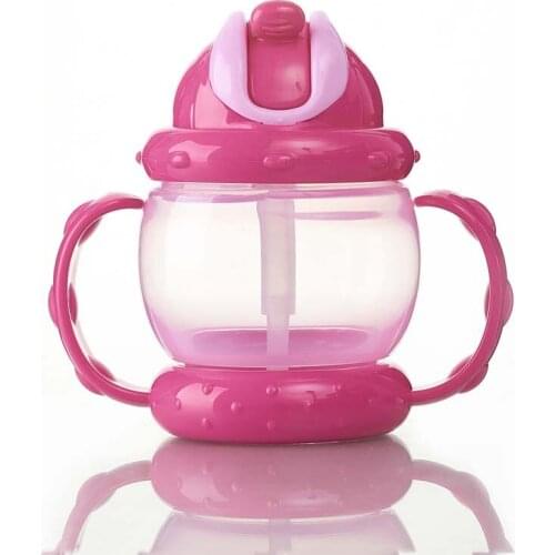 240ML Safe PP Baby Children Drinking Training Cup Baby Feeding Straw Bottle Anti-wrestling Water Cup Green Yellow Pink