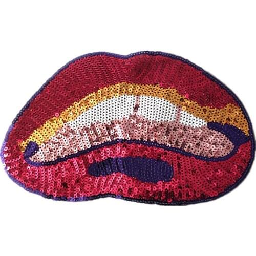 26CM Women Lips Patches for clothing Sequins Strange things Sequined Patch Clothes Stickers Christmas gift Large Biker Badge