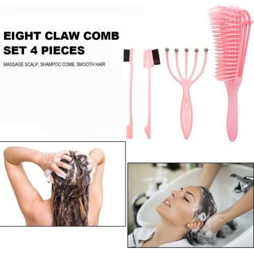 3pcs Scalp Massage Comb Kit Detangling Hairbrush for Curly Hair Smooth Eyebrow Brush Octopus Comb Barber Hair Care Styling Tool