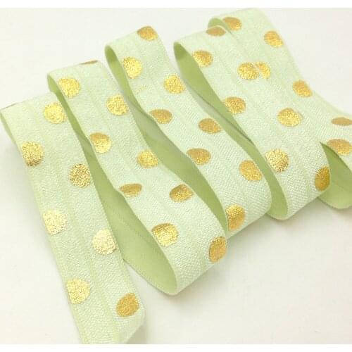 5 Yards 5/8 Gold metallic Big Polka dots printed Fold over Elastic, DIY Hair elastic,baby headband, Sewing accessories