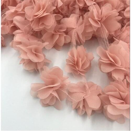 5yards/lot flowers 3D Chiffon Cluster Flowers Lace Dress Decoration Lace Fabric Applique Trimming Sewing on Supplies DIY craft