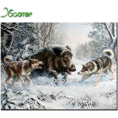 5D diy Diamond Painting Cross Stitch sets Diamond Embroidery Wild pig Wolf Full Drill Paste Pattern Mosaic Decor Snow YY2551