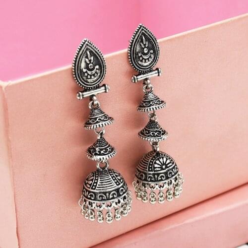 Afghan Vintage Metal Drop Earrings for Women Boho Carved Flower Bells Long Tassel Hanging Earring Hippie Party Jewelry Gift