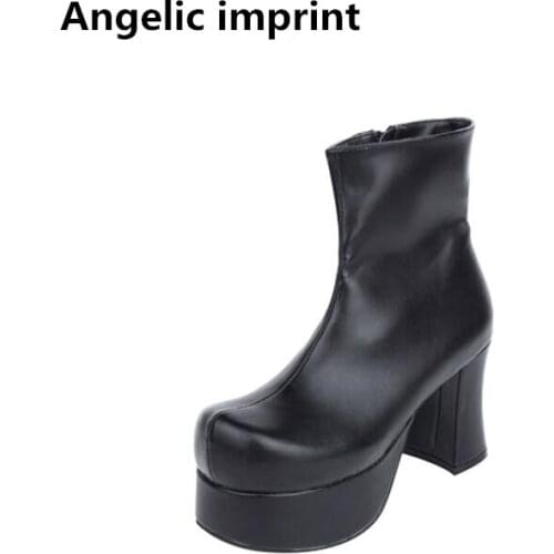Angelic imprint handmade mori girl Women short boots lady lolita punk ankle Boots woman high heel pumps platform shoes 9.5cm 47