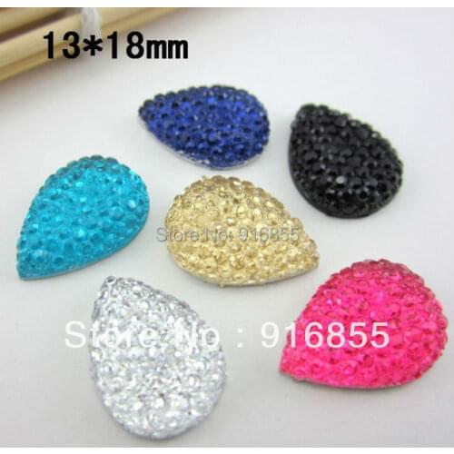Free shipping Fashion 24pcs/lot 13*18mm Drop Shape mixed color flatback resin rhinestone flat base beads