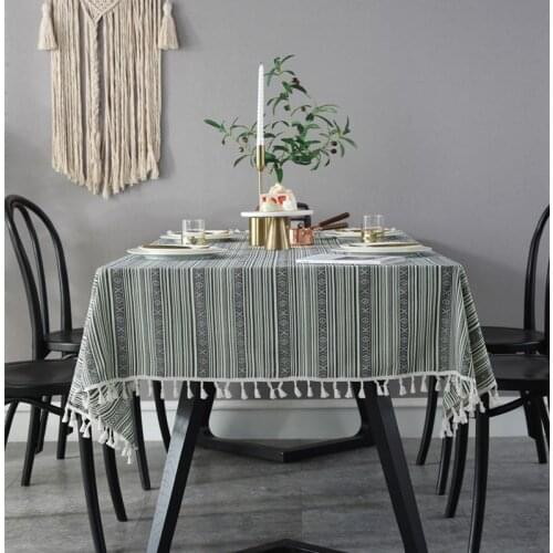 Bohemian Rainbow Striped Dining Table Cloth for Christmas Resort Hotel Wedding Party Tablecloth