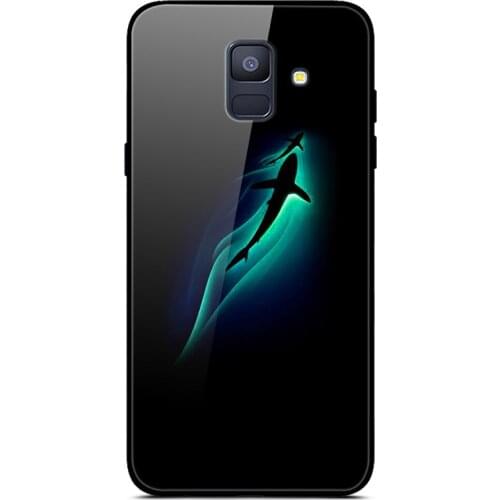 For Samsung Galaxy A8 Phone Case Tempered Glass Case Back Cover With Black Silicone Bumper Series 1