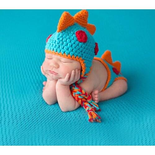 Baby Boy Dinosaur Outfit Newborn Photography Props Knit Infant Infant Accessorie hoedje meisje kleding new born photography