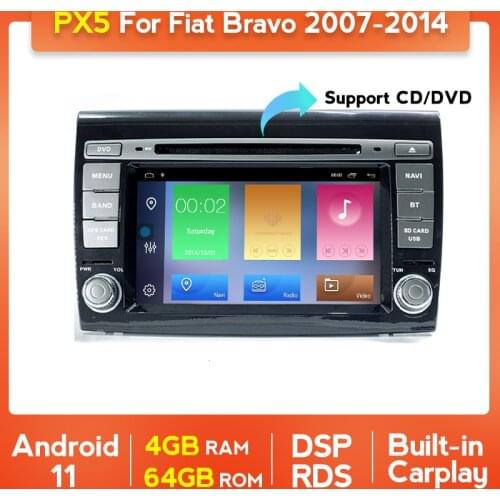 DSP RDS 2 Din Android 11 Car Multimedia Player For Fiat Bravo 2007-2014 GPS Navigation FM Radio Stereo Support CD DVD Carplay BT