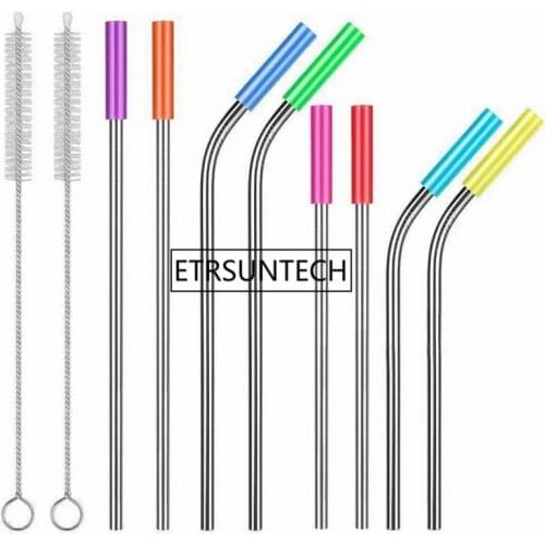 6mm Eco Friendly reusable Stainless Steel Straw Metal Drinking Straws With Silicone tips for 20/30oz Cups Mugs & Cleaning brush
