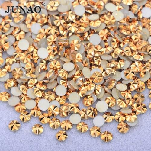 JUNAO 5mm Gold Color Flat Back Crystal Rhinestone Appliques Glue On Round Crystal Stones Nail Art Decoration Non Hotfix Strass