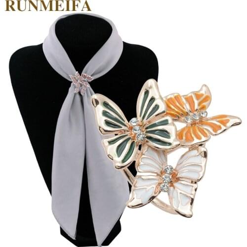RUNMEIFA Three Circle Silk Scarf Buckle Classic Three Three Butterfly Studded Fashion jewelry Fashion Scarf Clip Brooch Pin