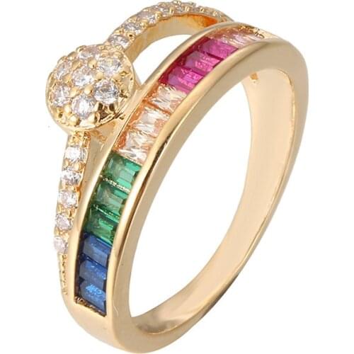 Ring Rainbow Series Micro Inlay Single Row Square Zircon Ring Personality Creative Couple Ring Lady Ring
