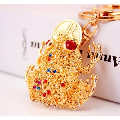 Chinese-Style Creative Feng Shui Key Ring Golden Toad Car Key Ring Animal Metal Pendant Small Gift