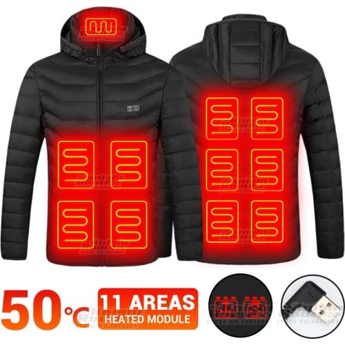 11 Areas Heated Jacket USB Double Switch Control Winter Mens Heated Vest Womens Snowboard Outerwear Ski Windproof Clothing