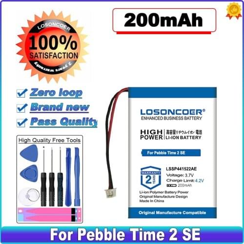 LOSONCOER High Capacity Battery 200mAh LSSP441522AE Battery for Pebble Time 2 SE Smartwatch Smart Watch Accumulator