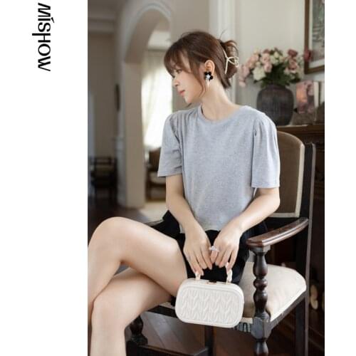 MISHOW 2021 Summer T-shirts For Women Casual Solid Tops Slim Short Sleeve Tees Female Tshirt Basic Clothing MPA23T0038