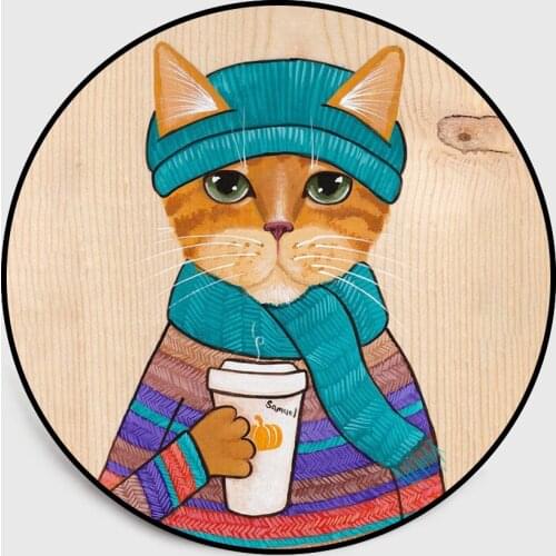 Cartoon watercolour glasses drinks coffee cats carpet kids room bedroom livingroom rug circular carpet floor MATS gift tapete