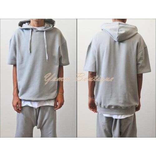 80s Oversized Mens GYM Short Sleeve Hooded Henley HOODIE // Kanye Sweatshirt