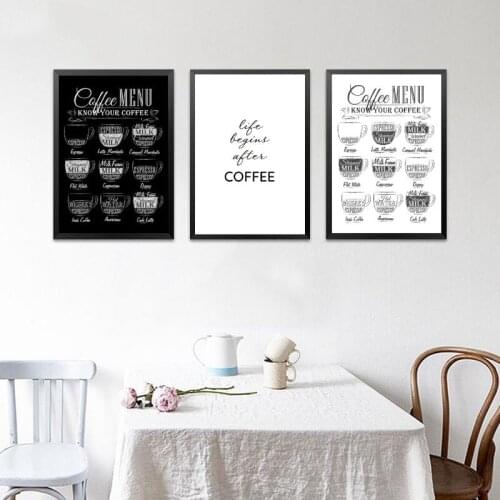 Nordic Coffee Menu Wall Pictures Art Print Black White Art Canvas Painting Cafe Shop Poster Wall Art Decoration