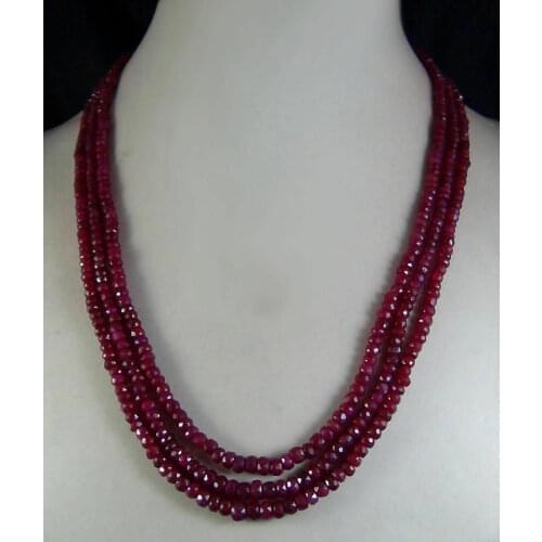Natural 2x4mm Natural Ruby Faceted Beads Necklace 3 Strand 17"-19"AAA