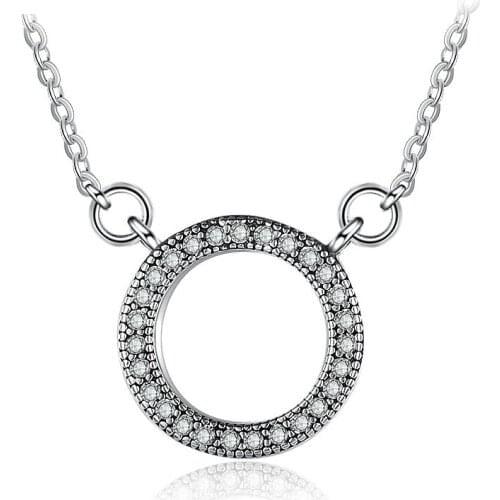 925 Sterling Silver Pandora Necklace Accented Circular Hearts Of Collier Pendant Necklace For Women Wedding Gift Fine Jewelry