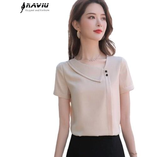 Fashion Women V Neck Shirt Professional Temperament Loose Short Sleeve Chiffon Blouses Office Lady Summer New Work Tops