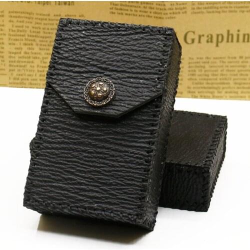 Handmade Black Shark Skin Leather Portable 20 Sticks Cigarette Case Personalized Cigarette Box Hand Sewing Gadgets For Men Gift Holder