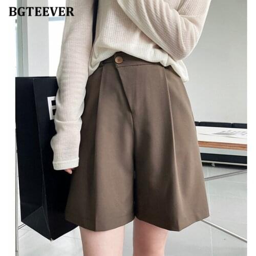 BGTEEVER Casual Loose Wide Leg Shorts for Women Summer Stylish High Waist Single Button Female Solid Shorts Ladies Half Pants