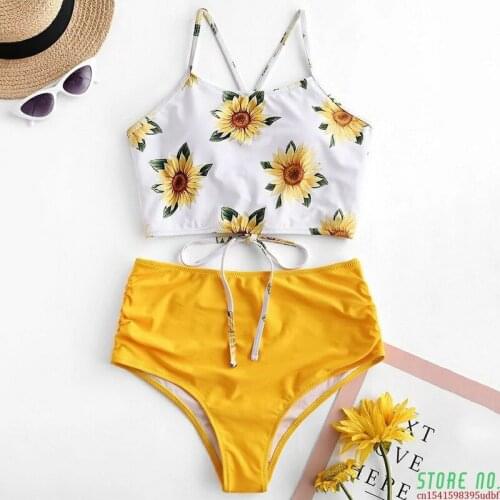 Sexy High Waist Bikini 2021 Push Up Swimsuit Women 2 Pieces Set Bathing Suits Woman Swimming Suit For Women Sunflower Print