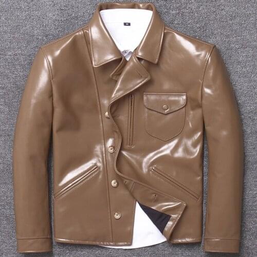 Light Noodles Batik Head Layer Cowhide Lead Mans Suit Genuine Clothing Mens Leather Jacket Real