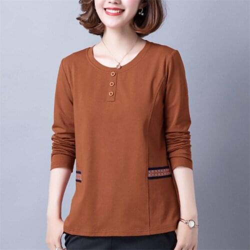 100% Cotton Tunic Women Blouse Long Sleeve Ladies Tops Autumn Winter Basic Tee Shirt Button Vintage Clothes O Neck Loose Casual