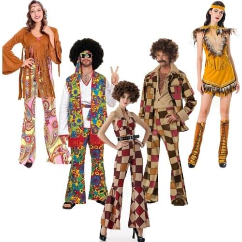 Retro Party 60s 70s Hippie Stagewear Costume For Men Women Halloween Indian Tassels Hippie Hottie Performance Disco Dress C78K51