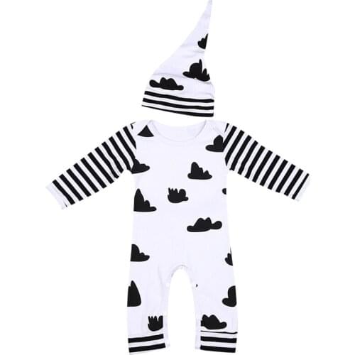 Spring And Autumn Mens And Womens Baby Siamese Hooded Hooded Cloud Stripes Childrens Long Climbing Romper White