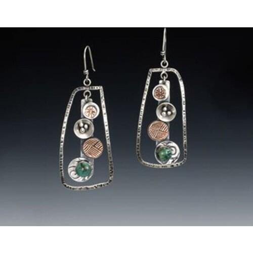 Vintage Geometric Hoop Earrings New Arrival Dainty Cute Steampunk Red Green Beads Pendant Earring Vintage Antique Ethnic Jewelry