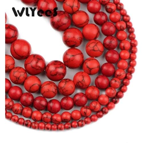 WLYeeS Factory price Red synthetic bead Natural stone 4 6 8 10 12mm Round Loose bead for jewelry Necklace Accessories Making DIY