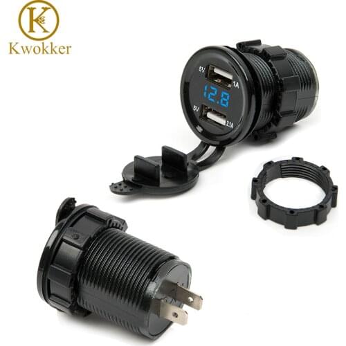 Dual USB Motorcycle Cigarette Lighter Car Cigarette Lighter Charger Socket Charger+LED Digital Voltmeter Meter Monitor 3 colors