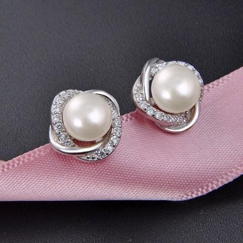 100% Authentic 925 Sterling Silver Earrings Zircon Pearl Twist Luxury Stud Earrings For Women brincos pendientes bijoux