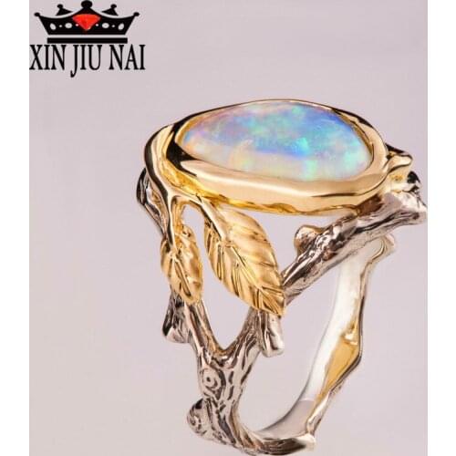 2019 Beautiful Tree Branch Ring High Quality Romantic Colorful CZ Big Opal Jewelry For Women Unique Wedding Bands Finger Rings