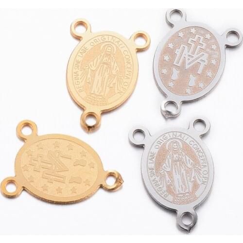 100pcs 304 Stainless Steel Oval with Virgin Mary Chandelier Component Links for jewelry making DIY Connectors Accessories