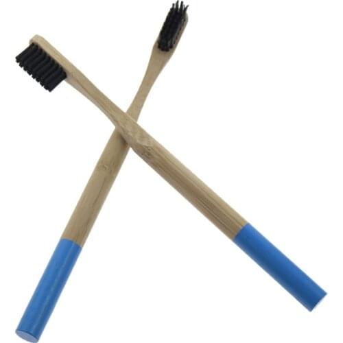 FDA Certification 2Pcs/Set 19cm Round Handle Black Bristle Natural Biodegradable Eco-Friendly Bamboo Toothbrush Tooth Brush